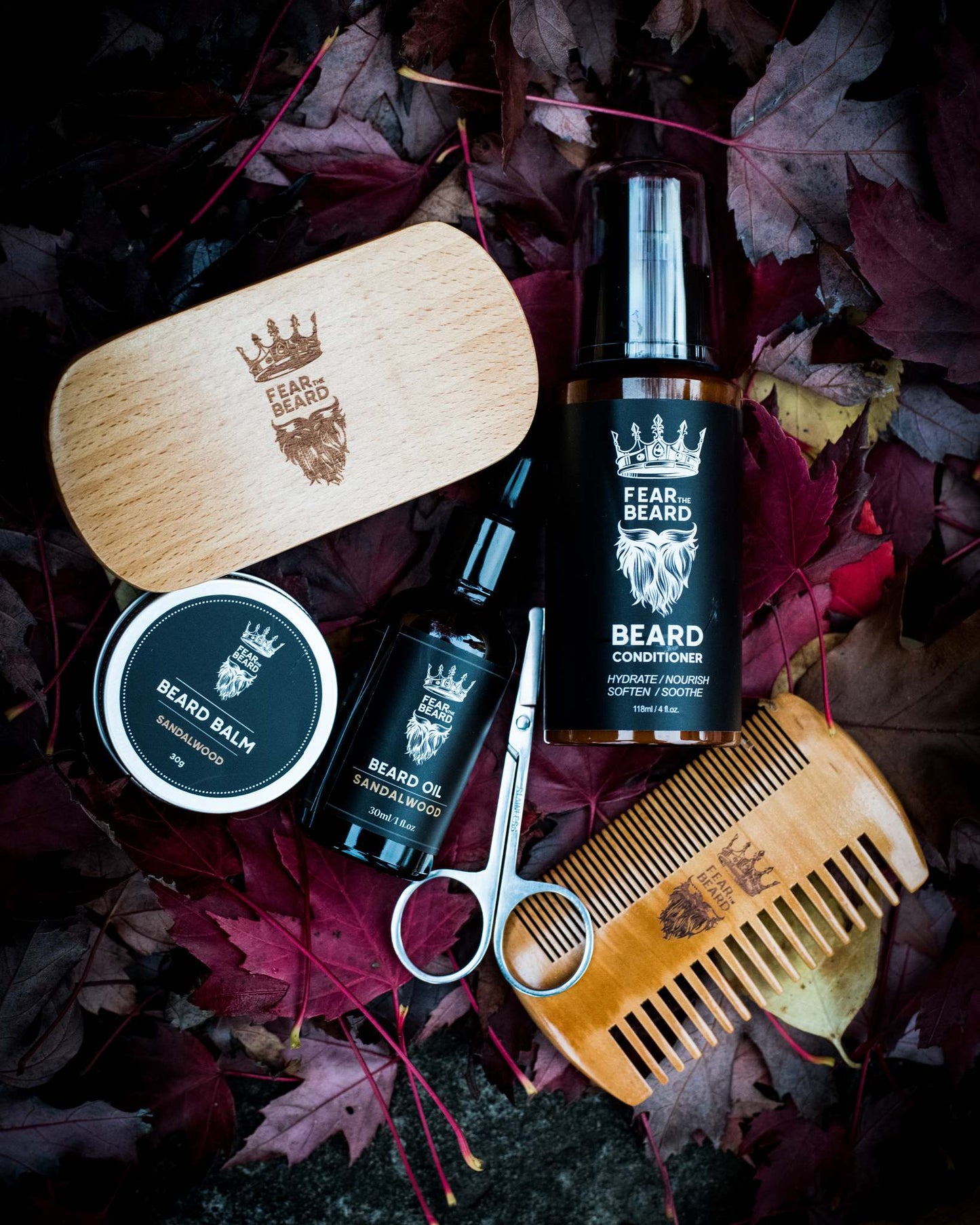 Beard Kit: Fearless Beard Mastery Collection (Beard Brush & Comb Kit + Beard Oil + Beard Balm + Beard Wash + Shears)